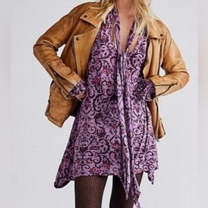 Free People Bridgette Printed Tunic Top Purple Boho M